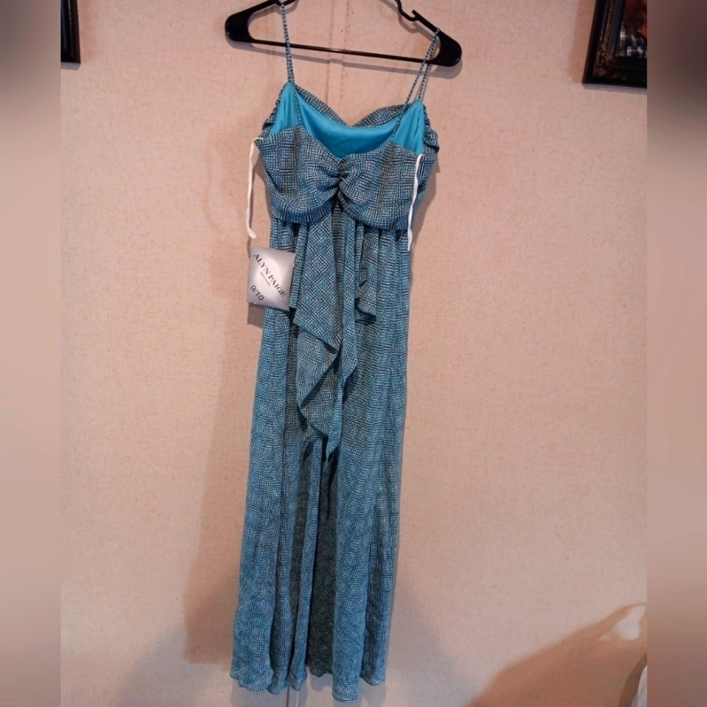 Vintage 90s Alyn Paige Teal and Black Patterned Dress Size 9/10